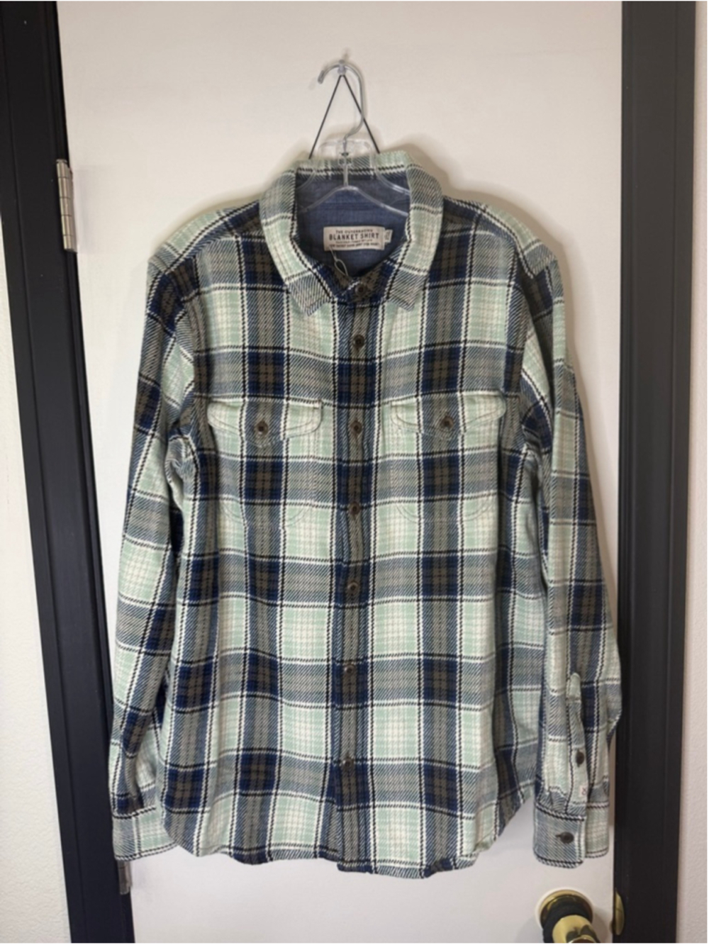 Men's Outerknown Blanket‎ Shirt S Green Blue Plaid Casual Button Down